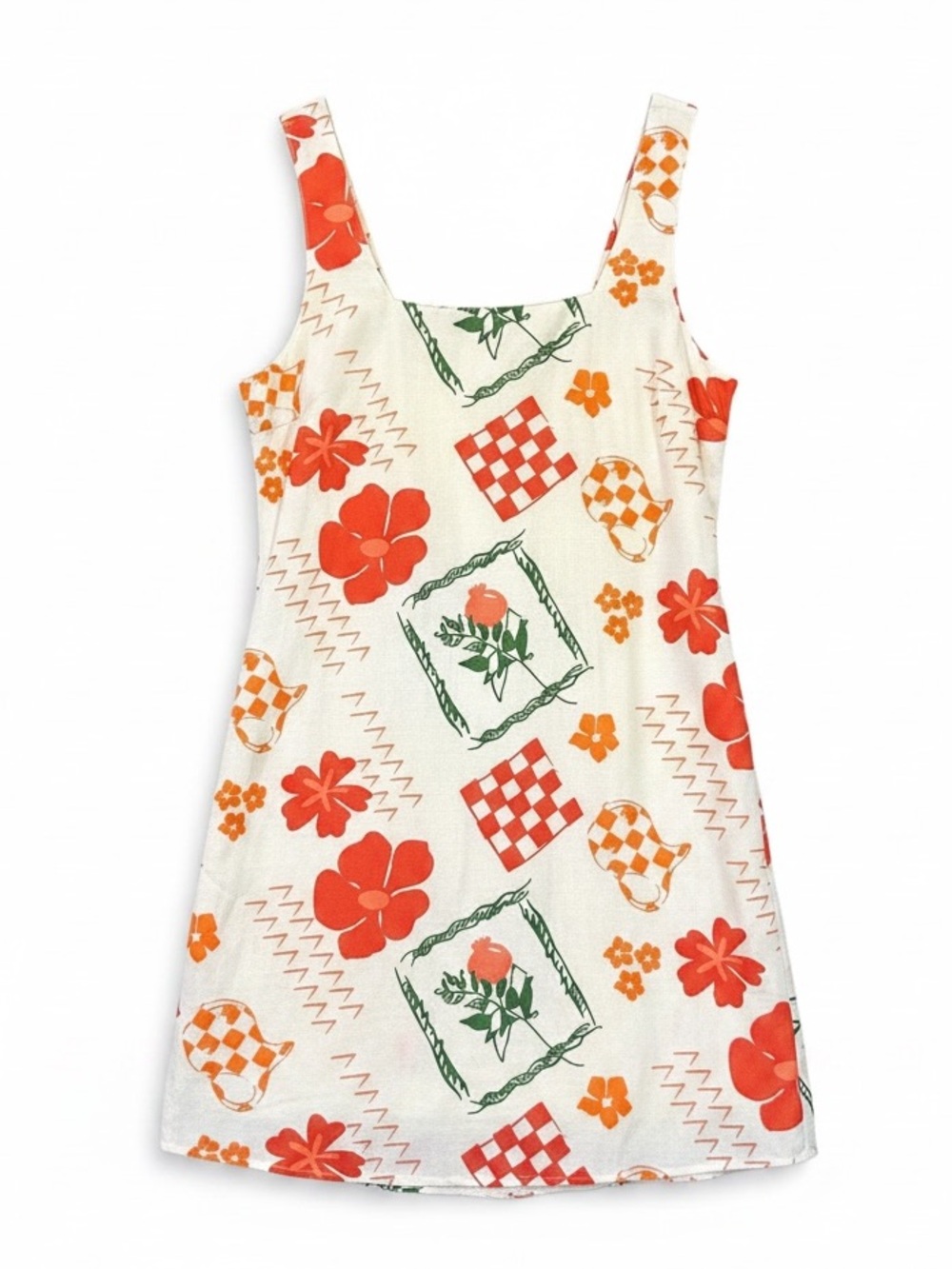Japna Stamp Linen-Blend Italian Vacation Mini Dress Women’s Size XL